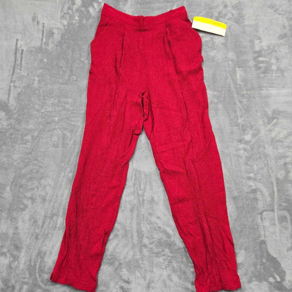 Vintage Maren Red High Waisted Pleated Rayon Pants Womens Medium Made in USA NEW